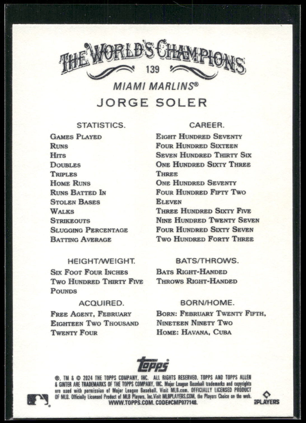 2024 Topps Allen & Ginter #139 Jorge Soler