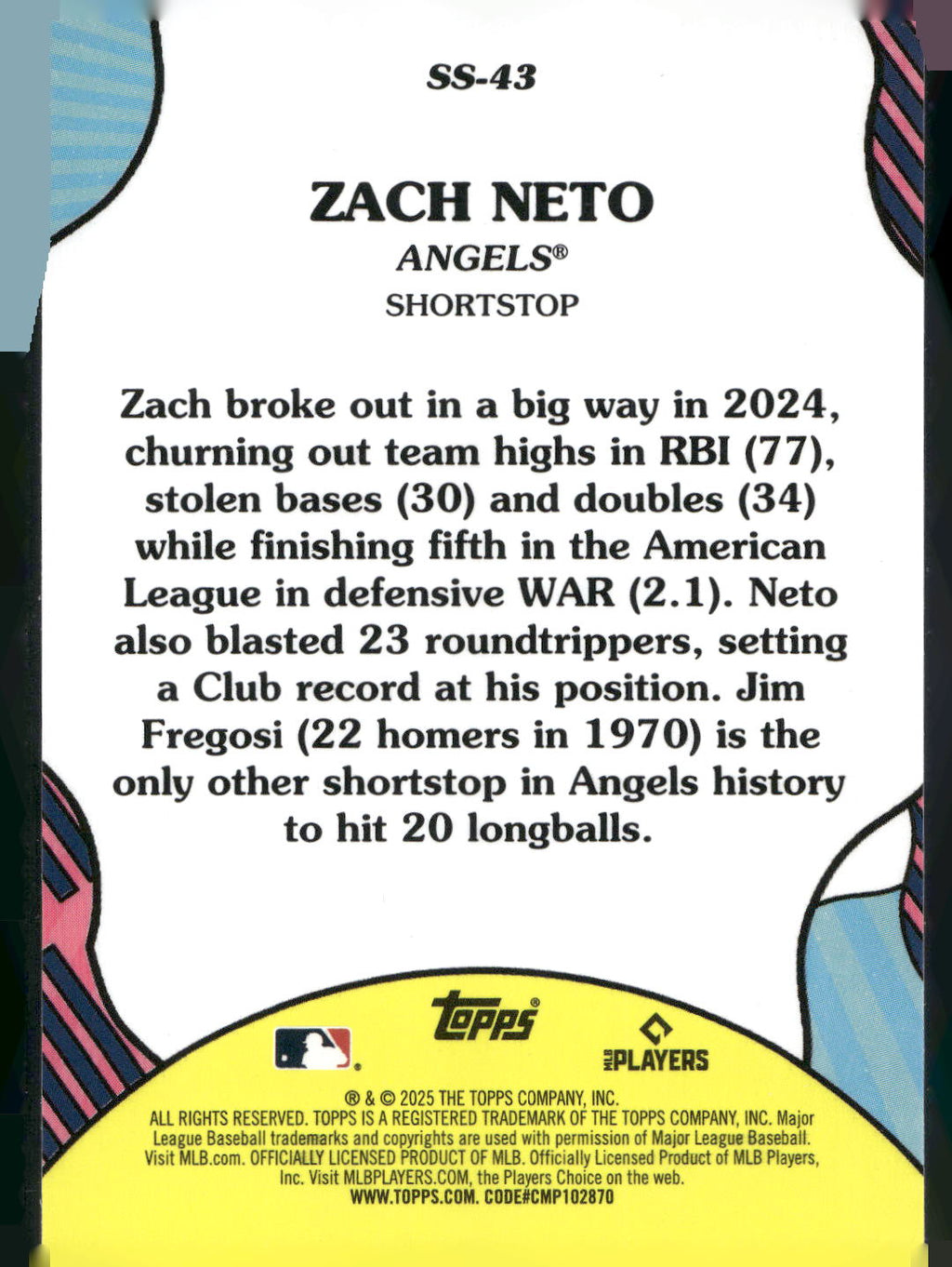 2025 Topps #SS-43 Zach Neto Summer Superstars