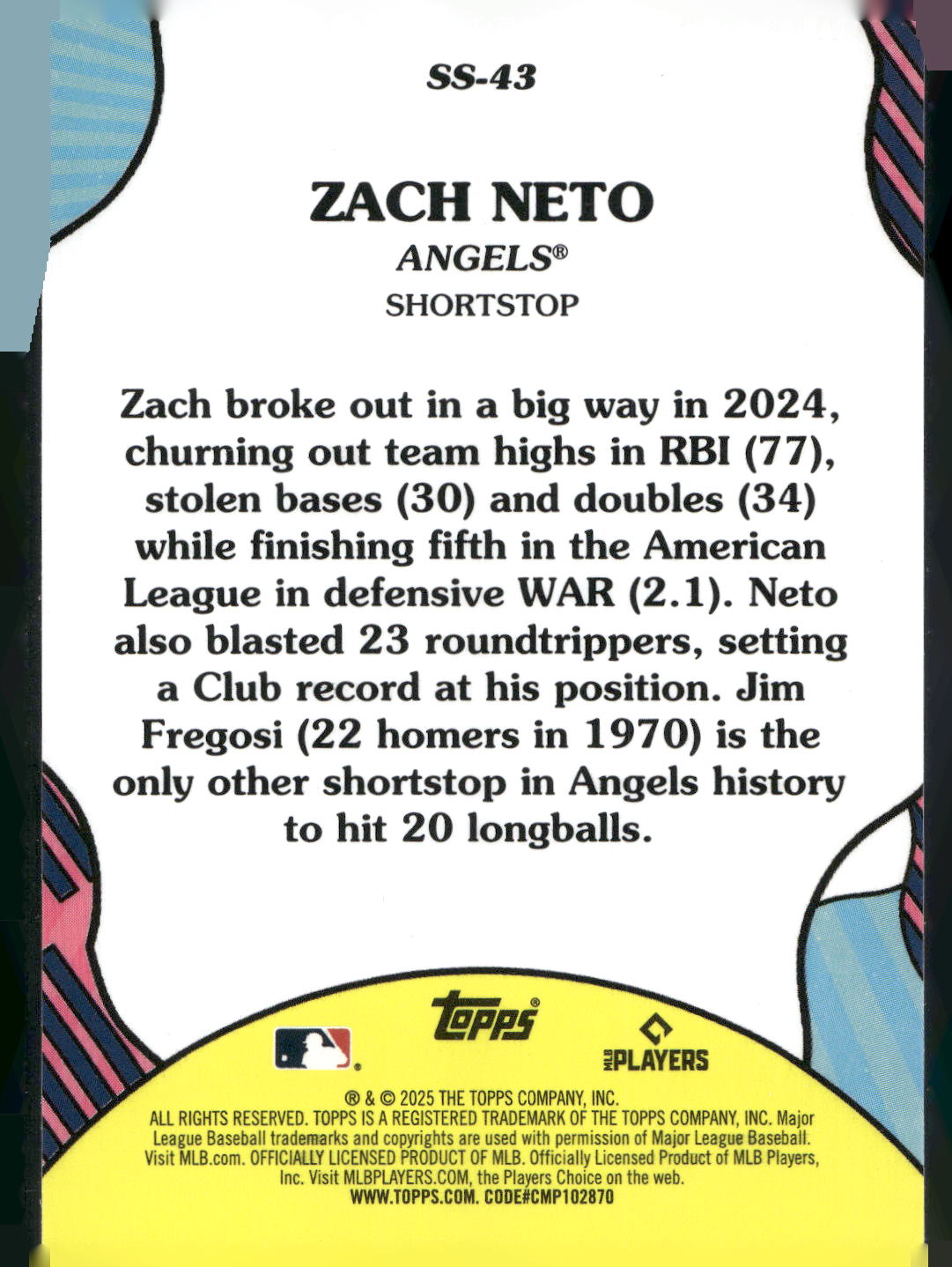2025 Topps #SS-43 Zach Neto Summer Superstars