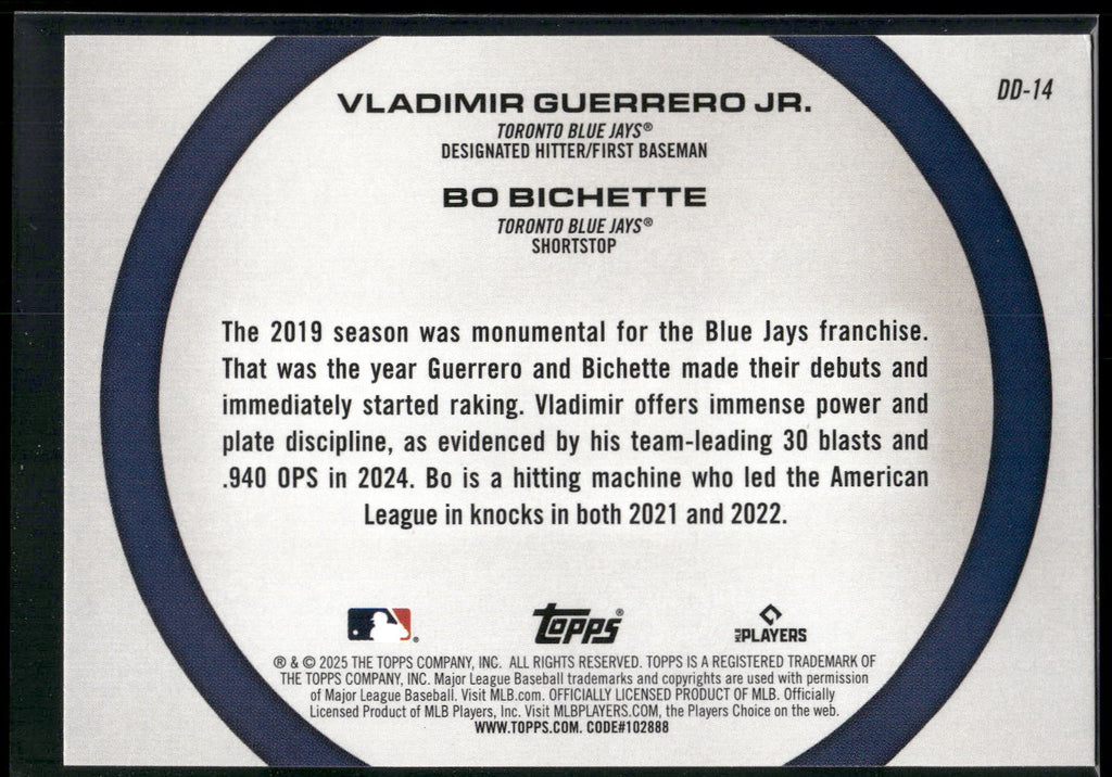 2025 Topps #DD-14 Bo Bichette / Vladimir Guerrero Jr. Dynamic Duos