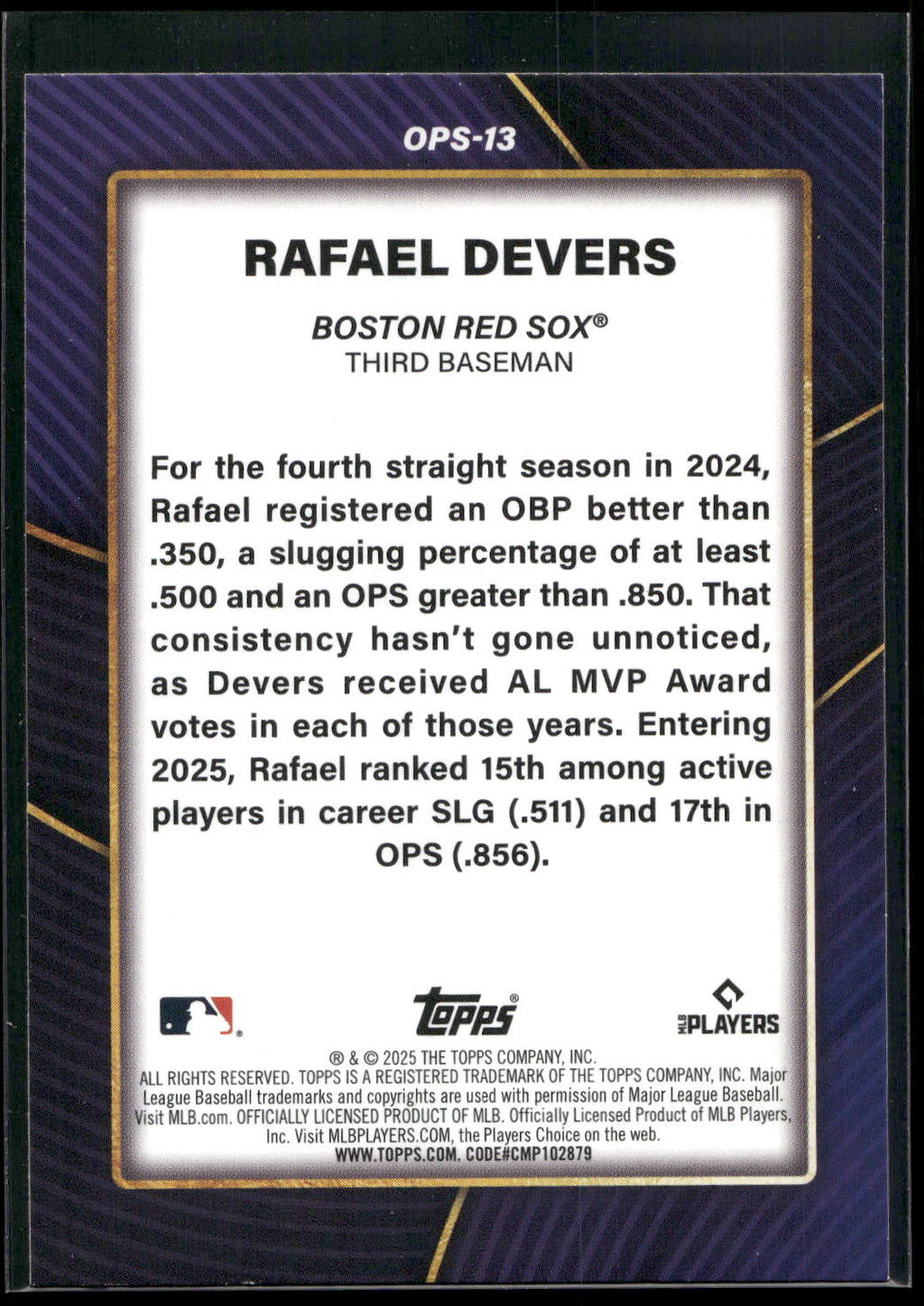 2025 Topps #OPS-13 Rafael Devers OPS Leaders