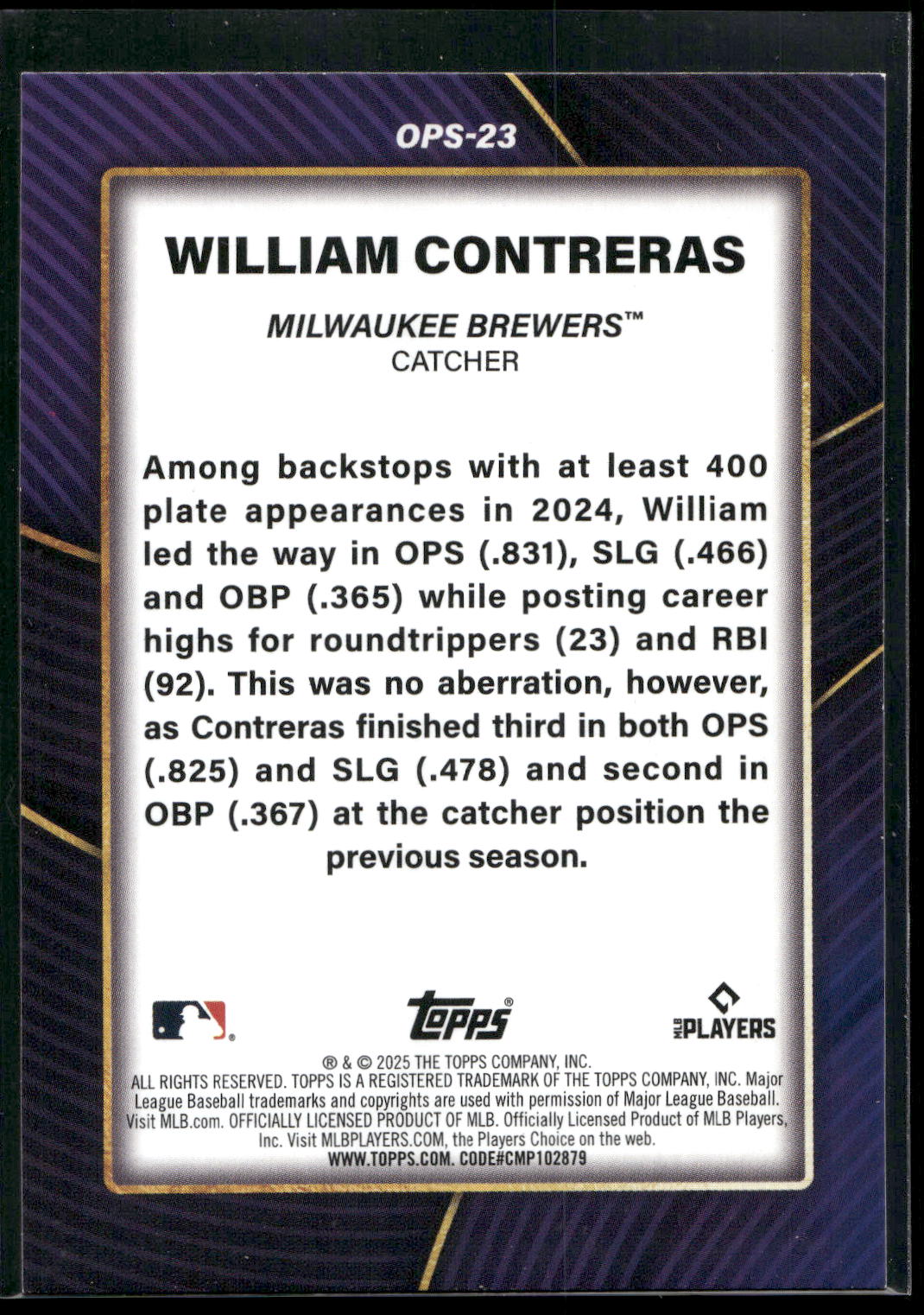 2025 Topps #OPS-23 William Contreras OPS Leaders