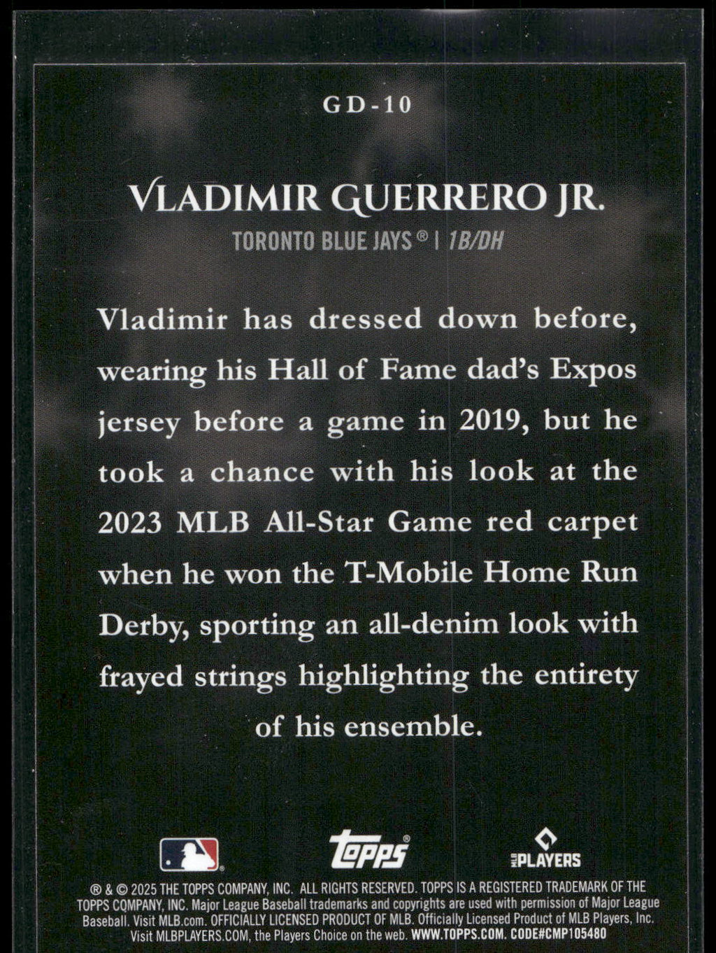 2025 Topps #GD-10 Vladimir Guerrero Jr. Gameday Drip