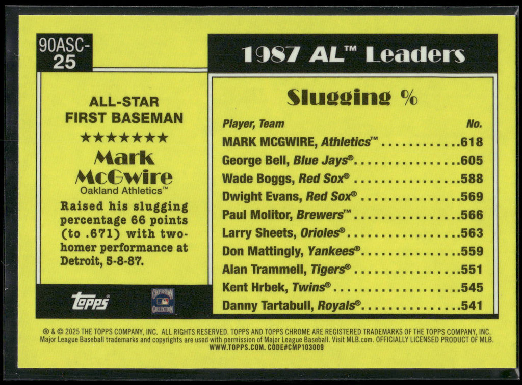 2025 Topps #90ASC-25 Mark McGwire 1990 Topps Baseball 35th Chrome