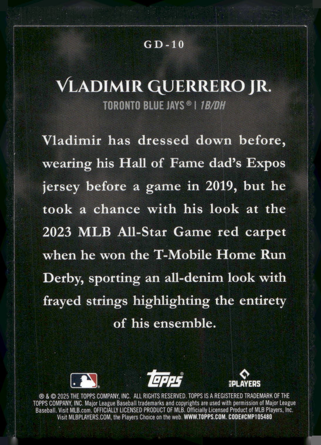 2025 Topps #GD-10 Vladimir Guerrero Jr. Gameday Drip