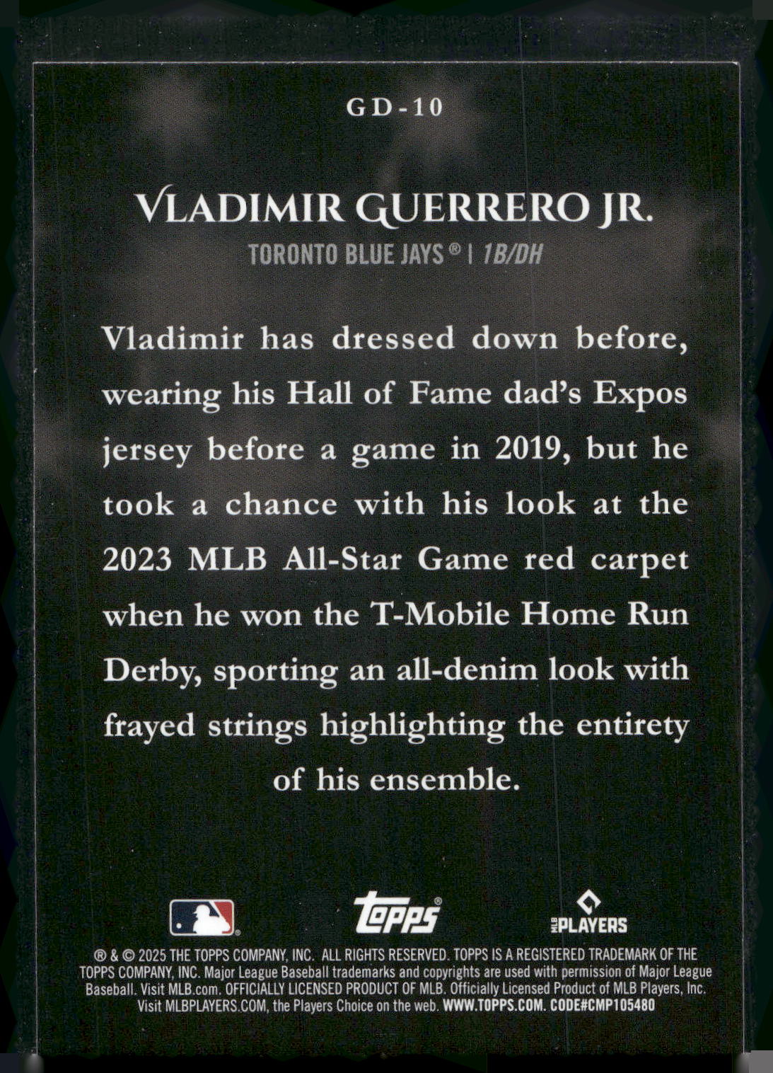 2025 Topps #GD-10 Vladimir Guerrero Jr. Gameday Drip