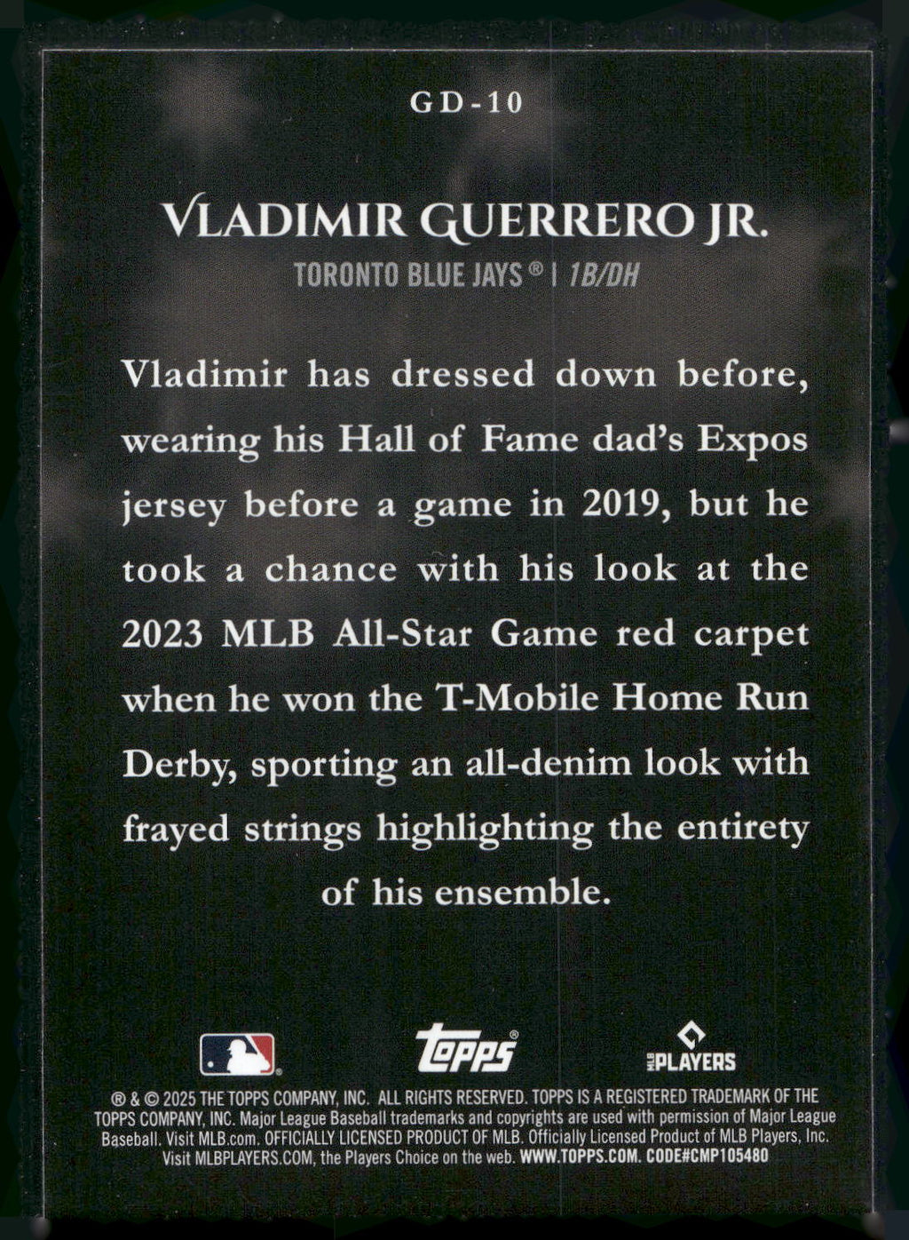 2025 Topps #GD-10 Vladimir Guerrero Jr. Gameday Drip