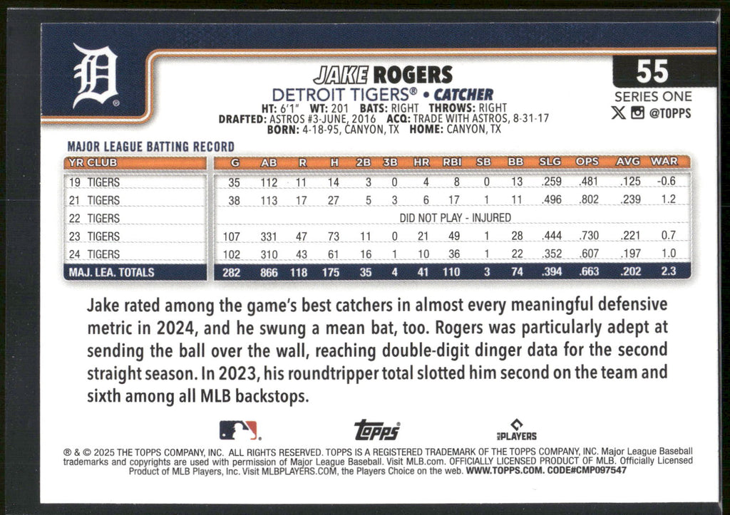 2025 Topps #55 Jake Rogers Sandglitter