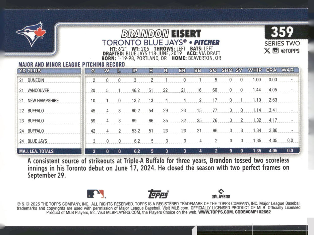 2025 Topps #359 Brandon Eisert Sandglitter