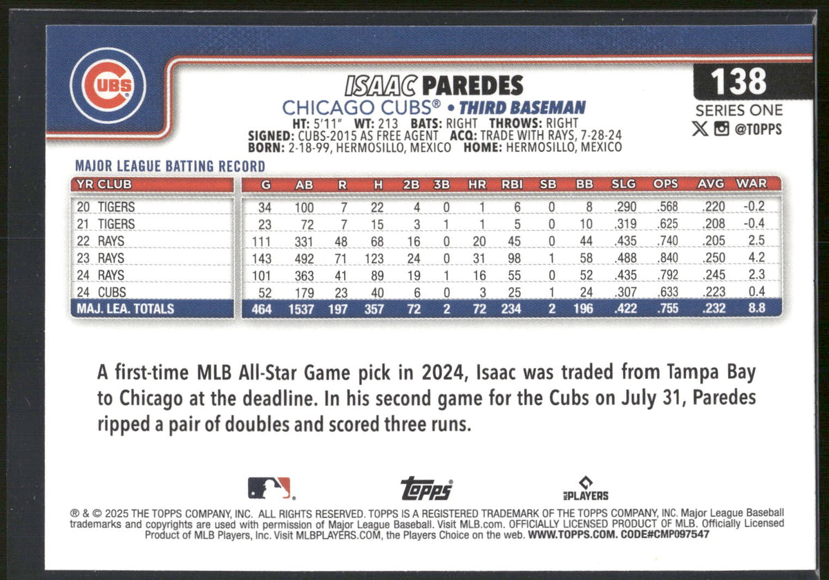 2025 Topps #138 Isaac Paredes Sandglitter