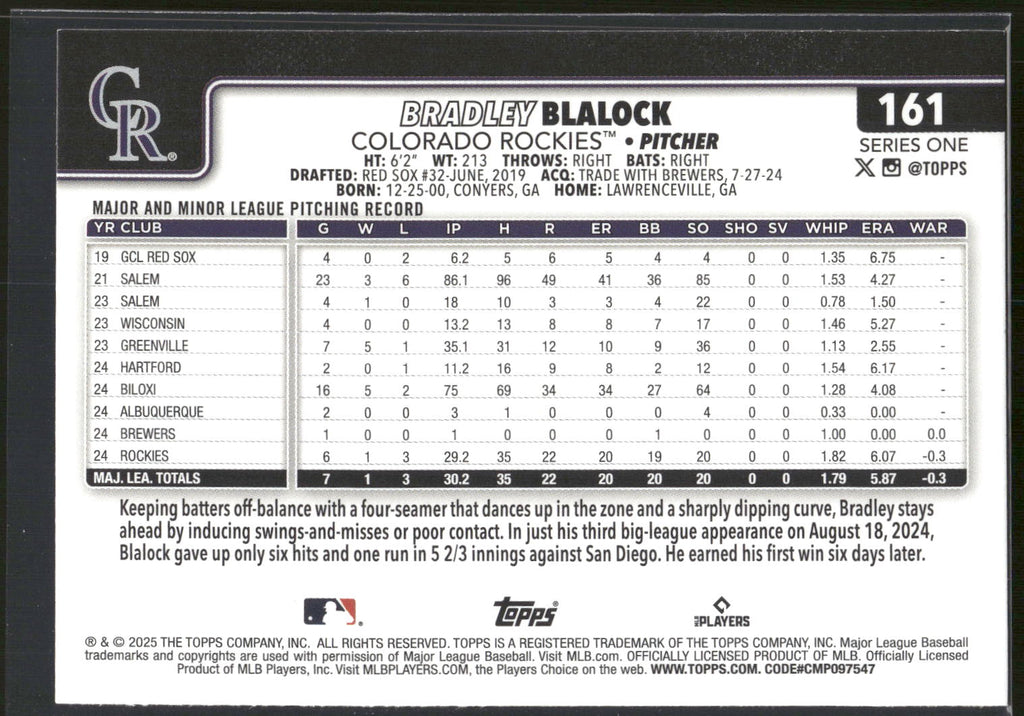 2025 Topps #161 Bradley Blalock Holiday