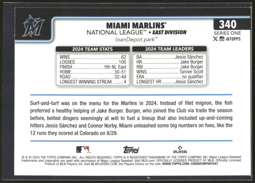 2025 Topps #340 Miami Marlins Holiday