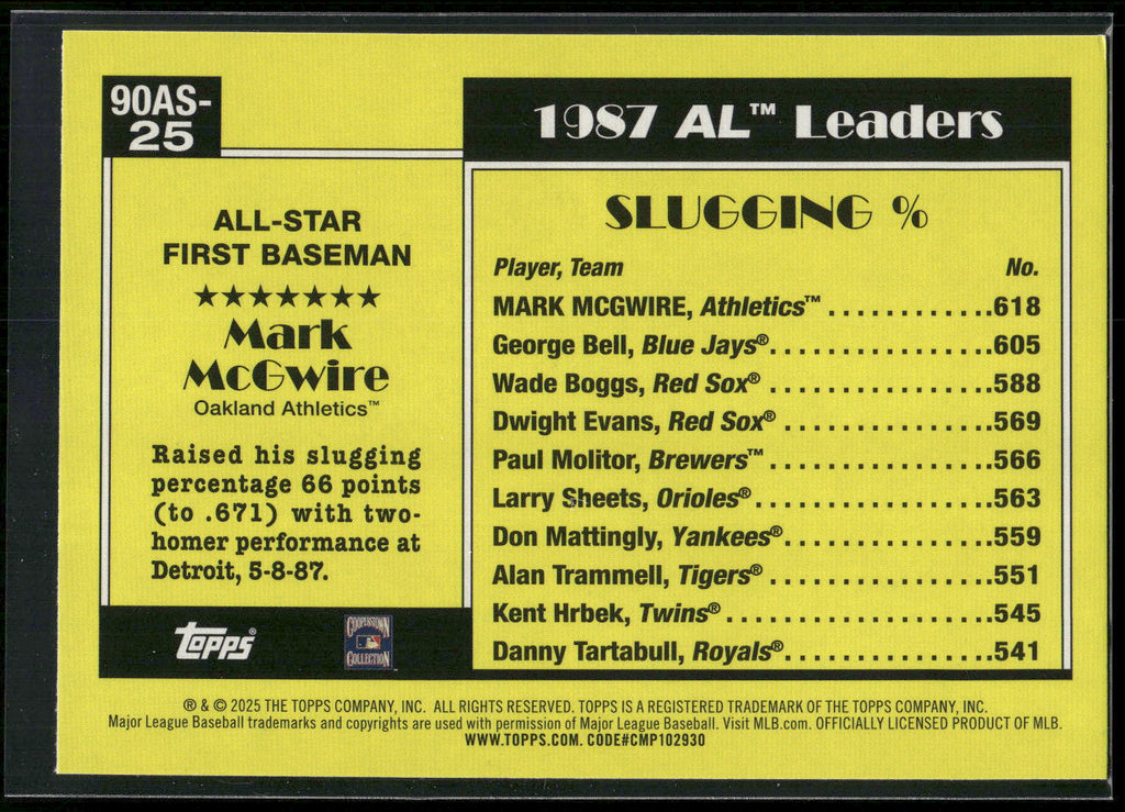 2025 Topps #90AS-25b Mark McGwire 1990 Topps Baseball 35th Anniversary All-Stars