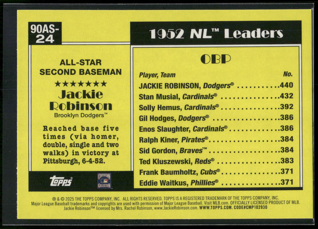 2025 Topps #90AS-24a Jackie Robinson 1990 Topps Baseball 35th