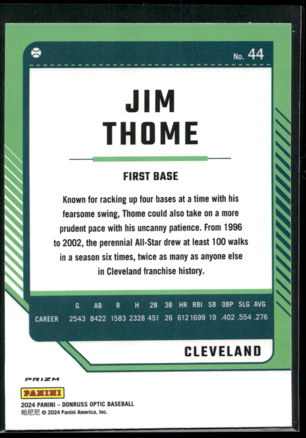 2024 Donruss #44 Jim Thome Optic Blue Velocity Prizms