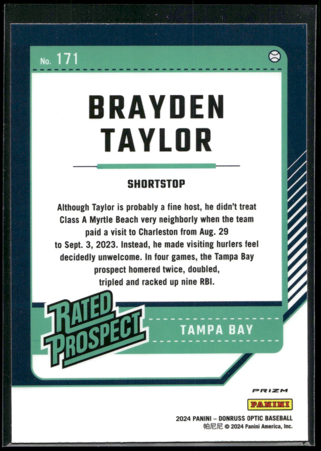 2024 Donruss #171 Brayden Taylor Optic Blue Velocity Prizms