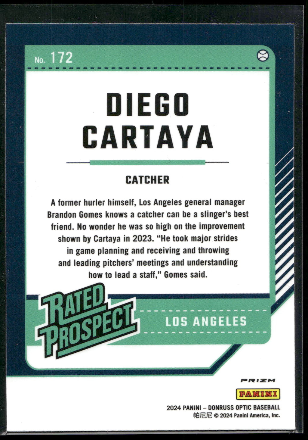 2024 Donruss #172 Diego Cartaya Optic Blue Velocity Prizms