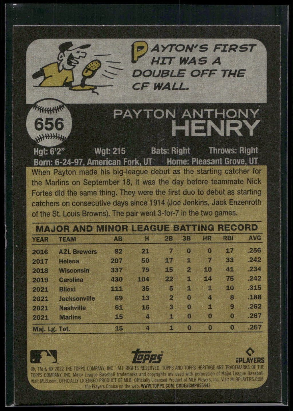 2022 Topps Heritage #656 Payton Henry