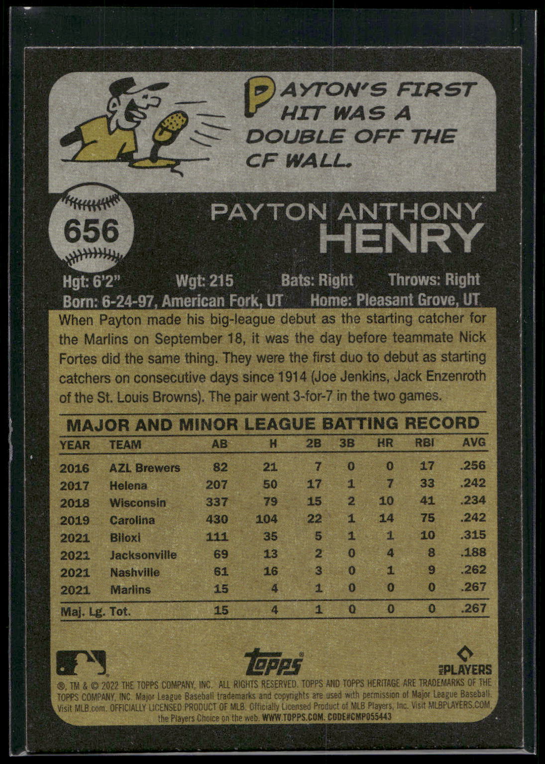 2022 Topps Heritage #656 Payton Henry