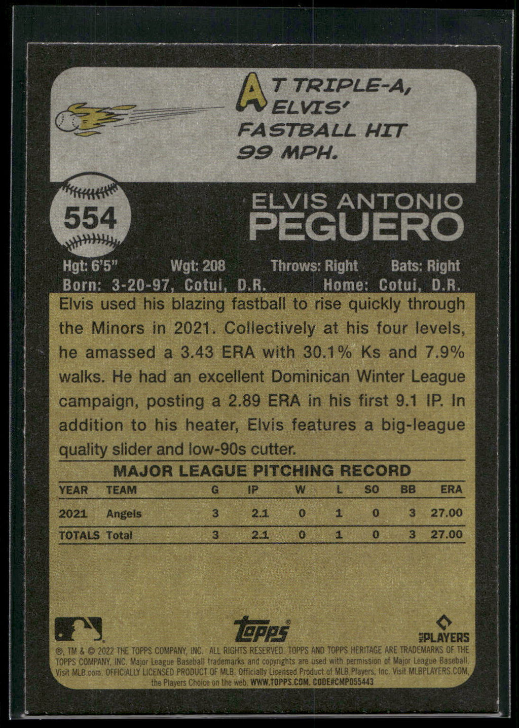 2022 Topps Heritage #554 Elvis Peguero