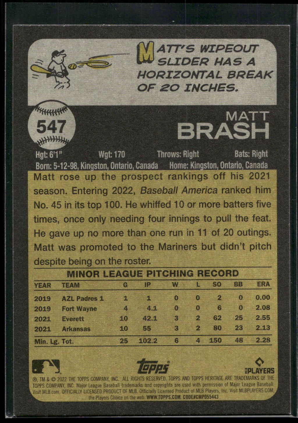 2022 Topps Heritage #547 Matt Brash