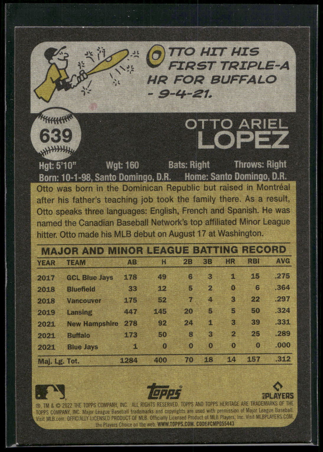 2022 Topps Heritage #639 Otto Lopez