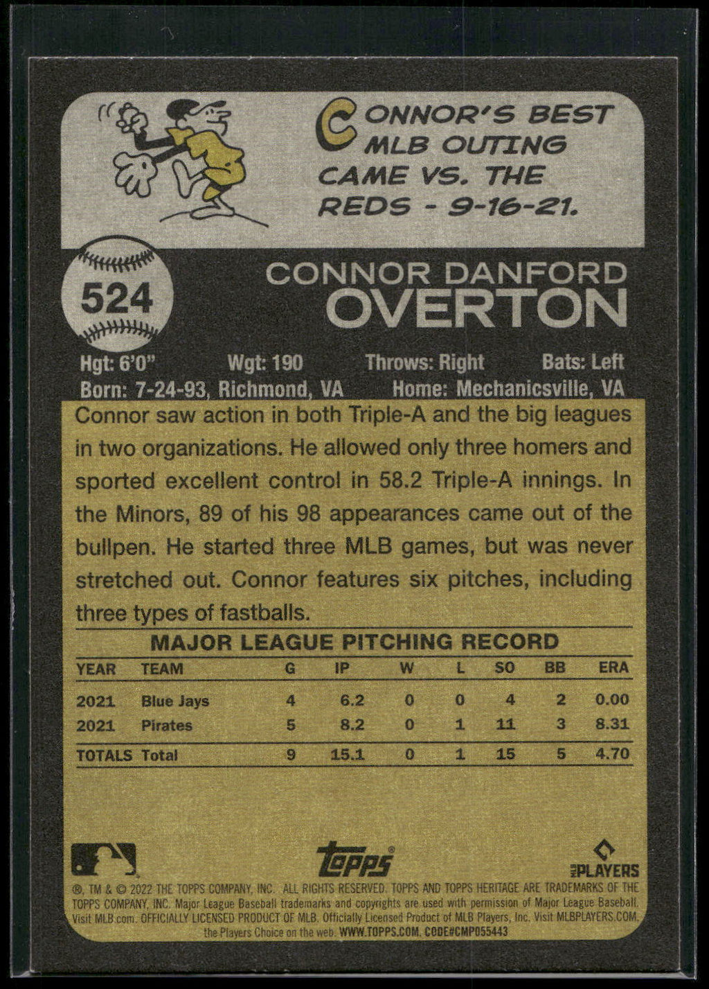 2022 Topps Heritage #524 Connor Overton