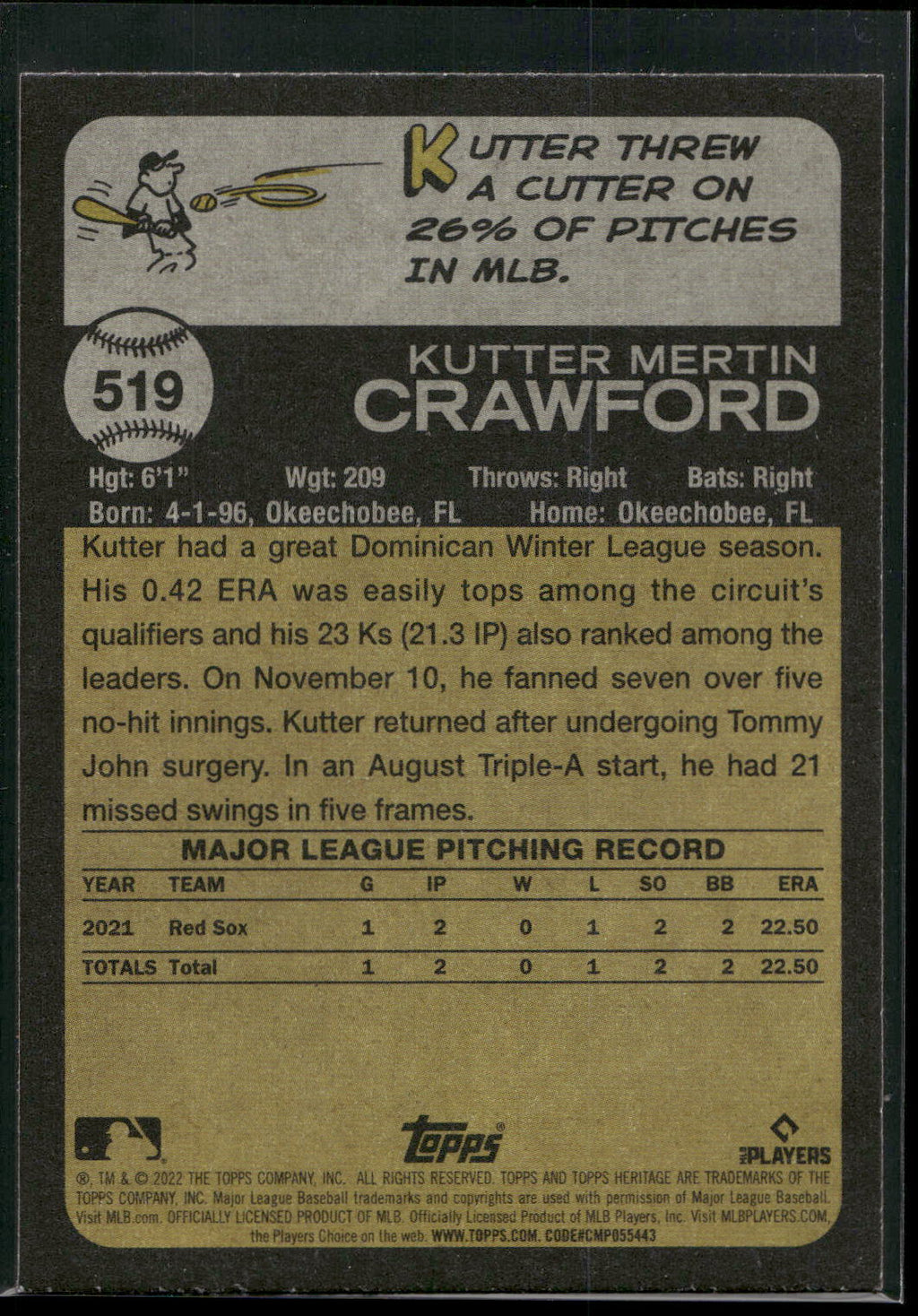 2022 Topps Heritage #519 Kutter Crawford