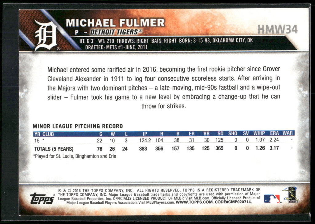 2016 Topps Holiday #HMW34 Michael Fulmer Metallic Snowflake