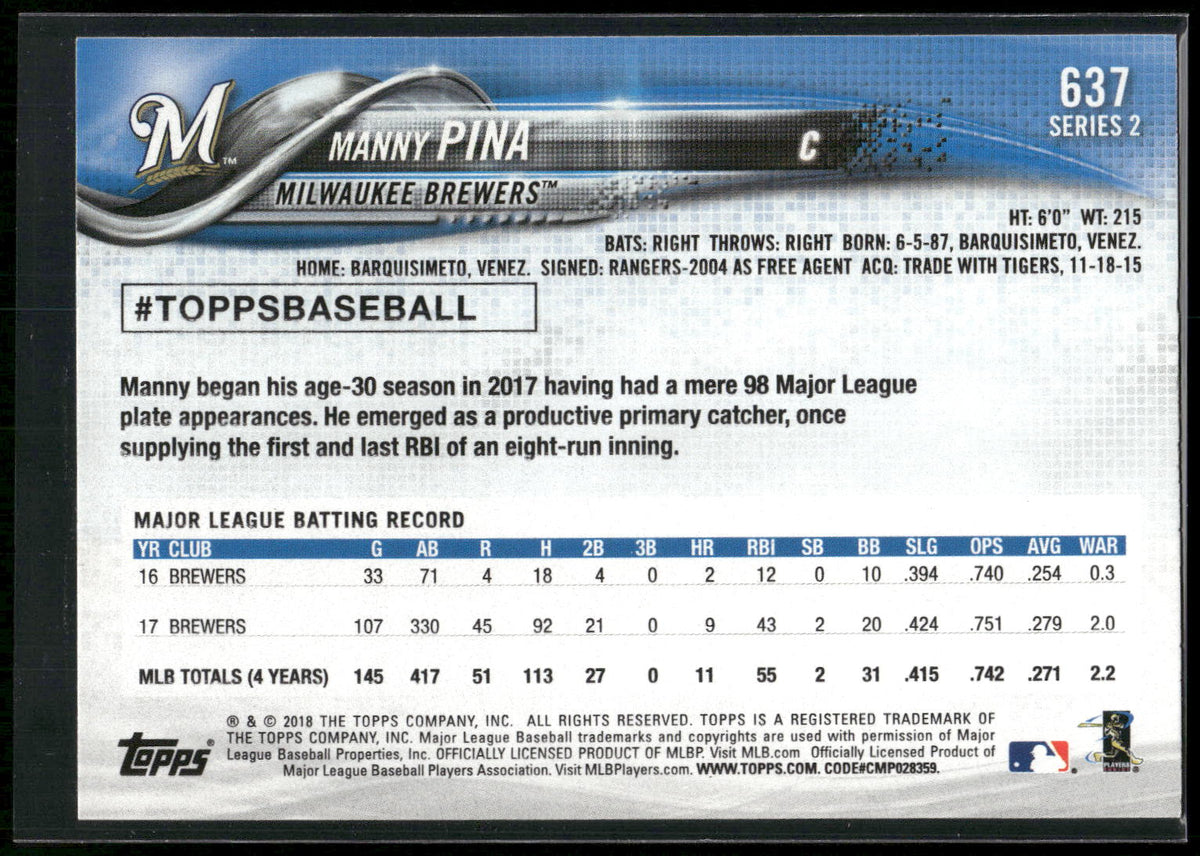 2018 Topps #637 Manny Pina