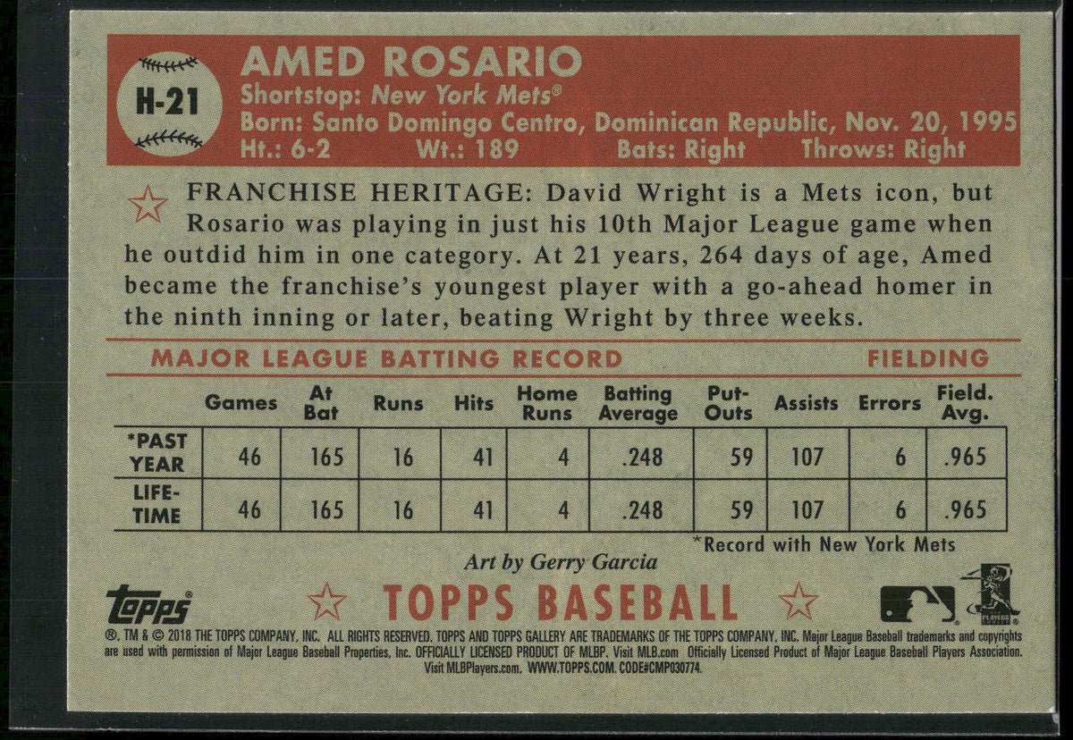 2018 Topps Gallery #H-21 Amed Rosario Heritage