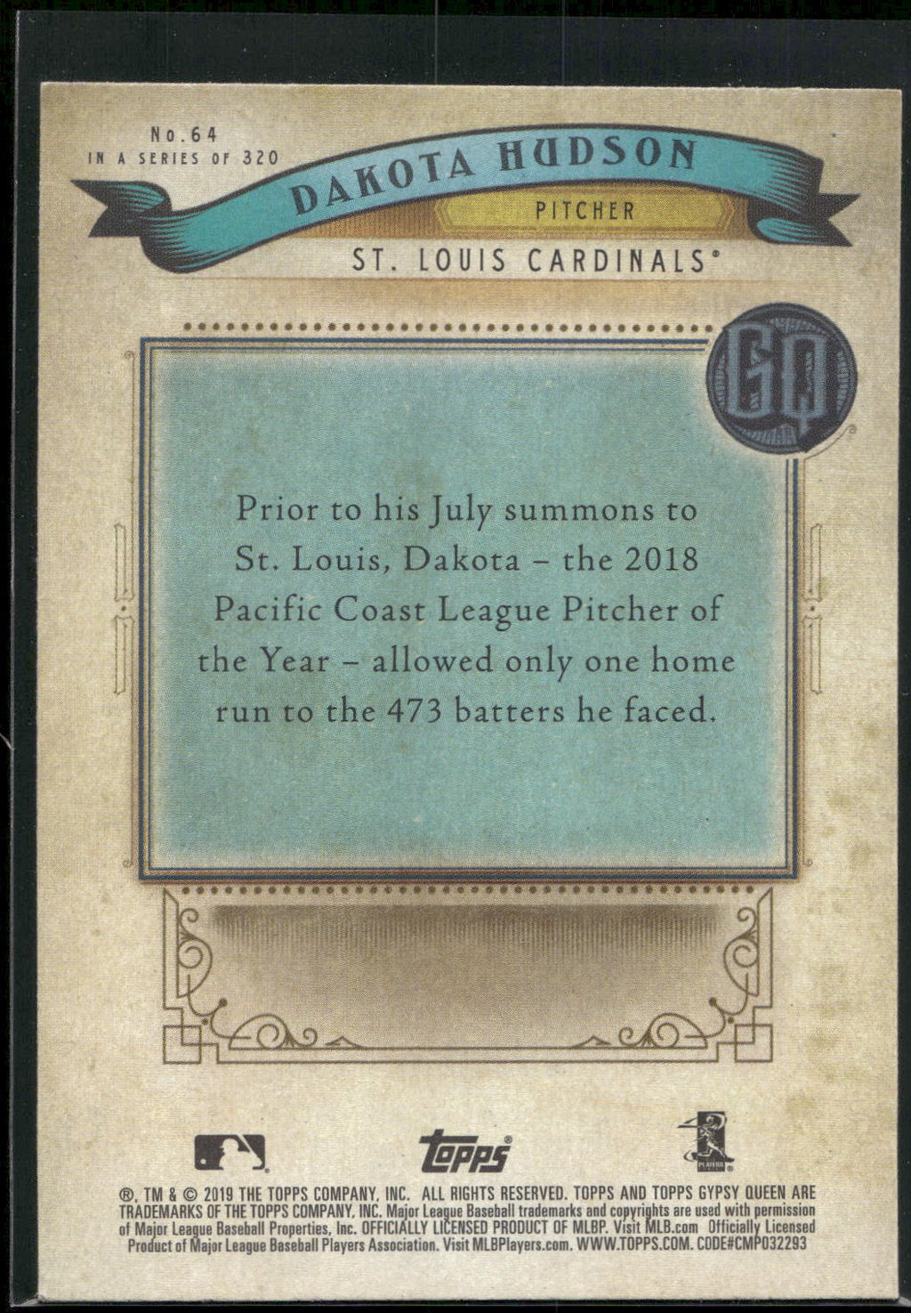 2019 Topps Gypsy Queen #64 Dakota Hudson