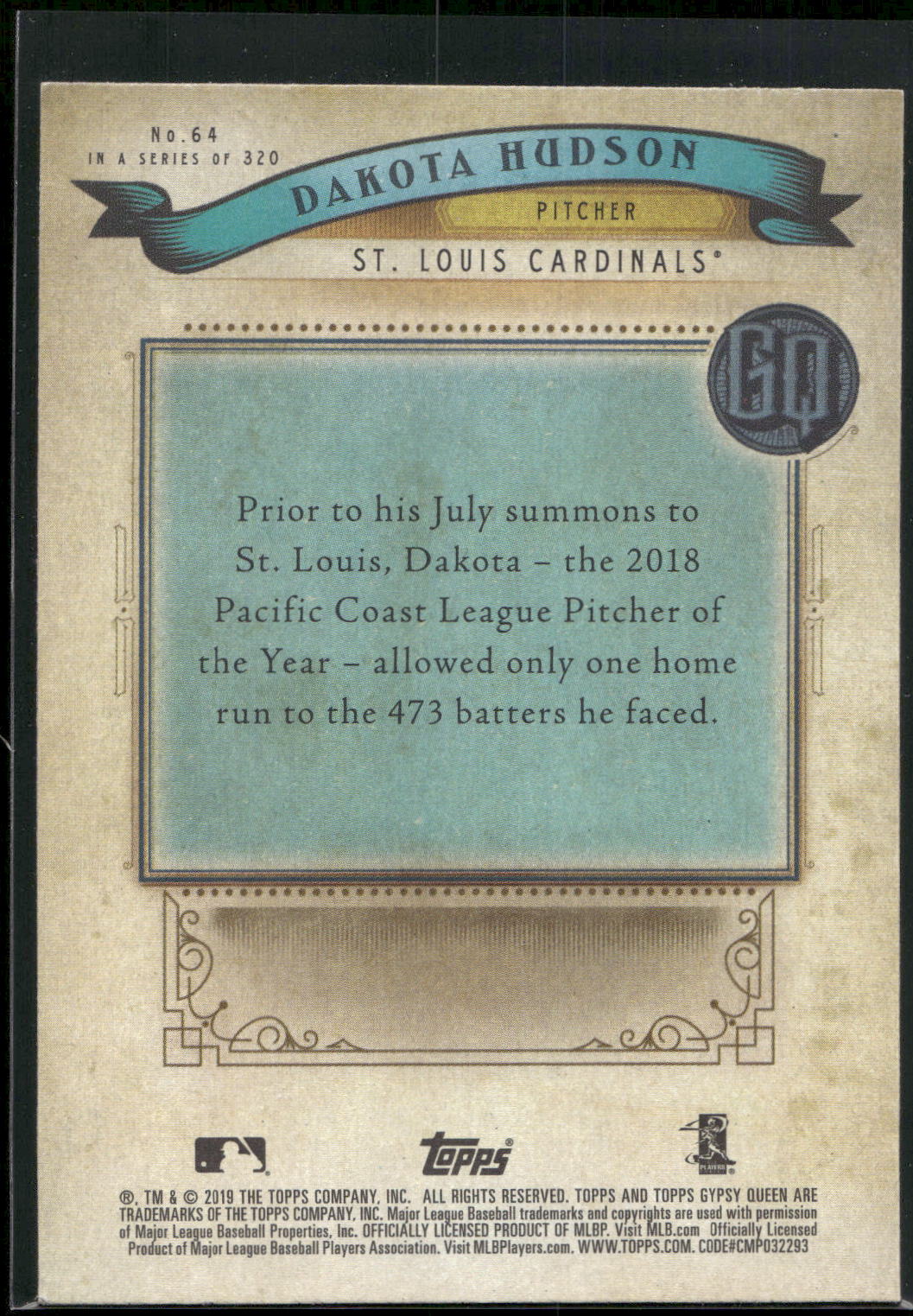2019 Topps Gypsy Queen #64 Dakota Hudson