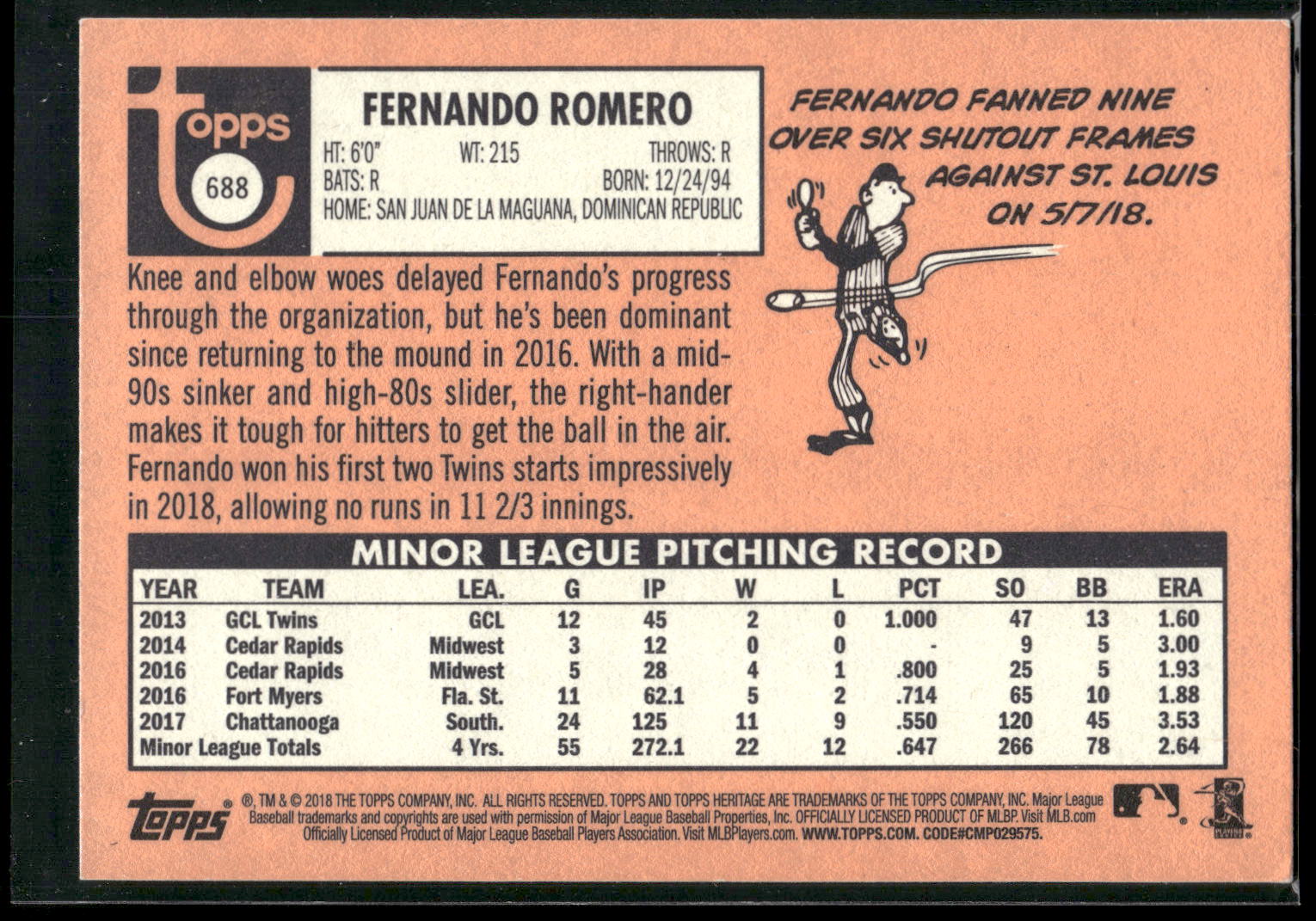 2018 Topps Heritage #688 Fernando Romero