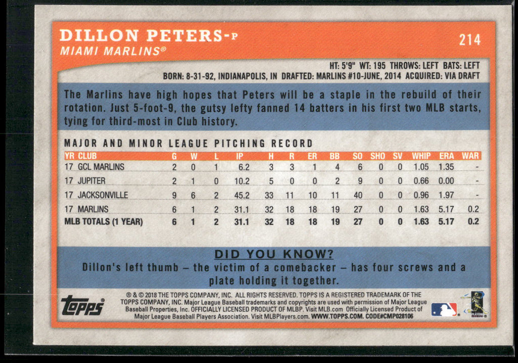 2018 Topps Big League #214 Dillon Peters Gold