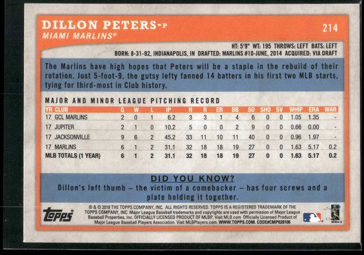 2018 Topps Big League #214 Dillon Peters Gold