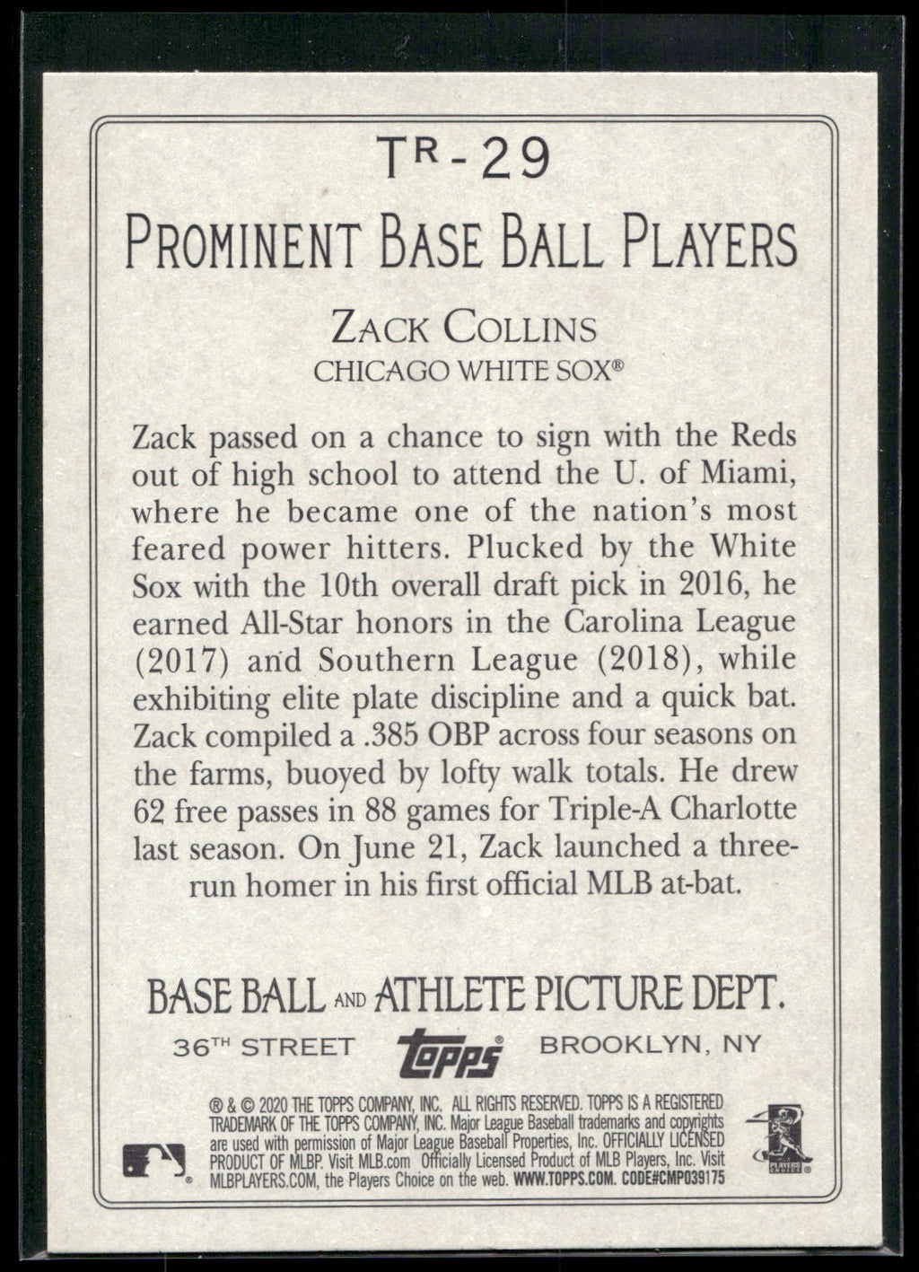2020 Topps #TR-29 Zack Collins Turkey Red 2020 (Series 2)
