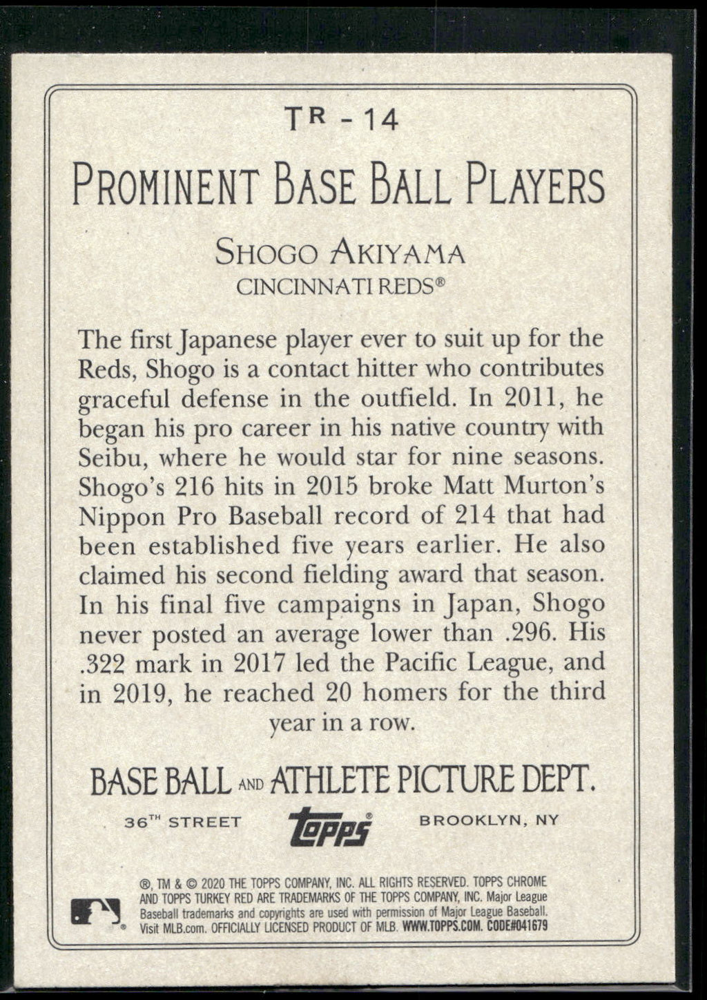 2020 Topps Update #TR-14 Shogo Akiyama Turkey Red 2020