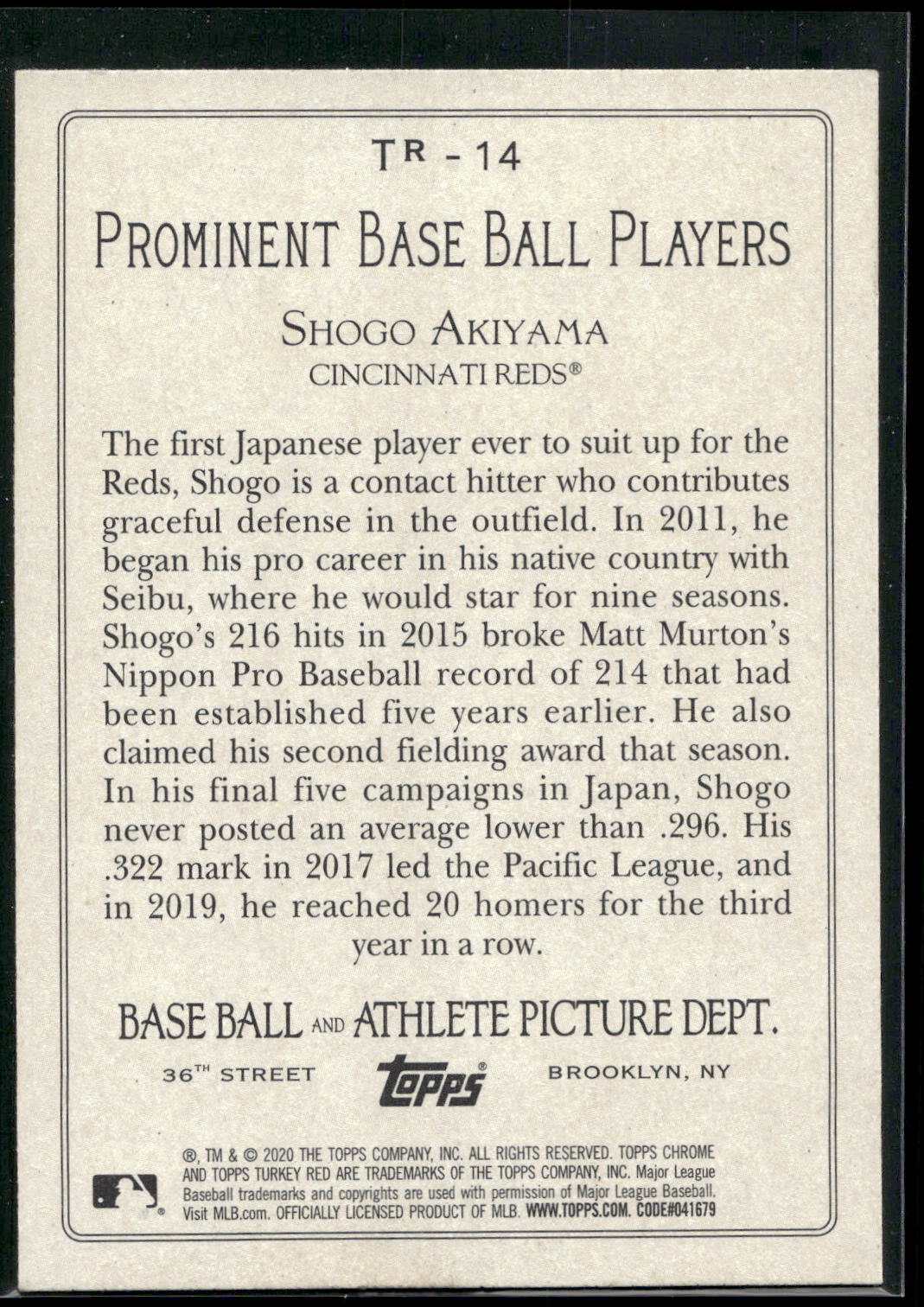 2020 Topps Update #TR-14 Shogo Akiyama Turkey Red 2020