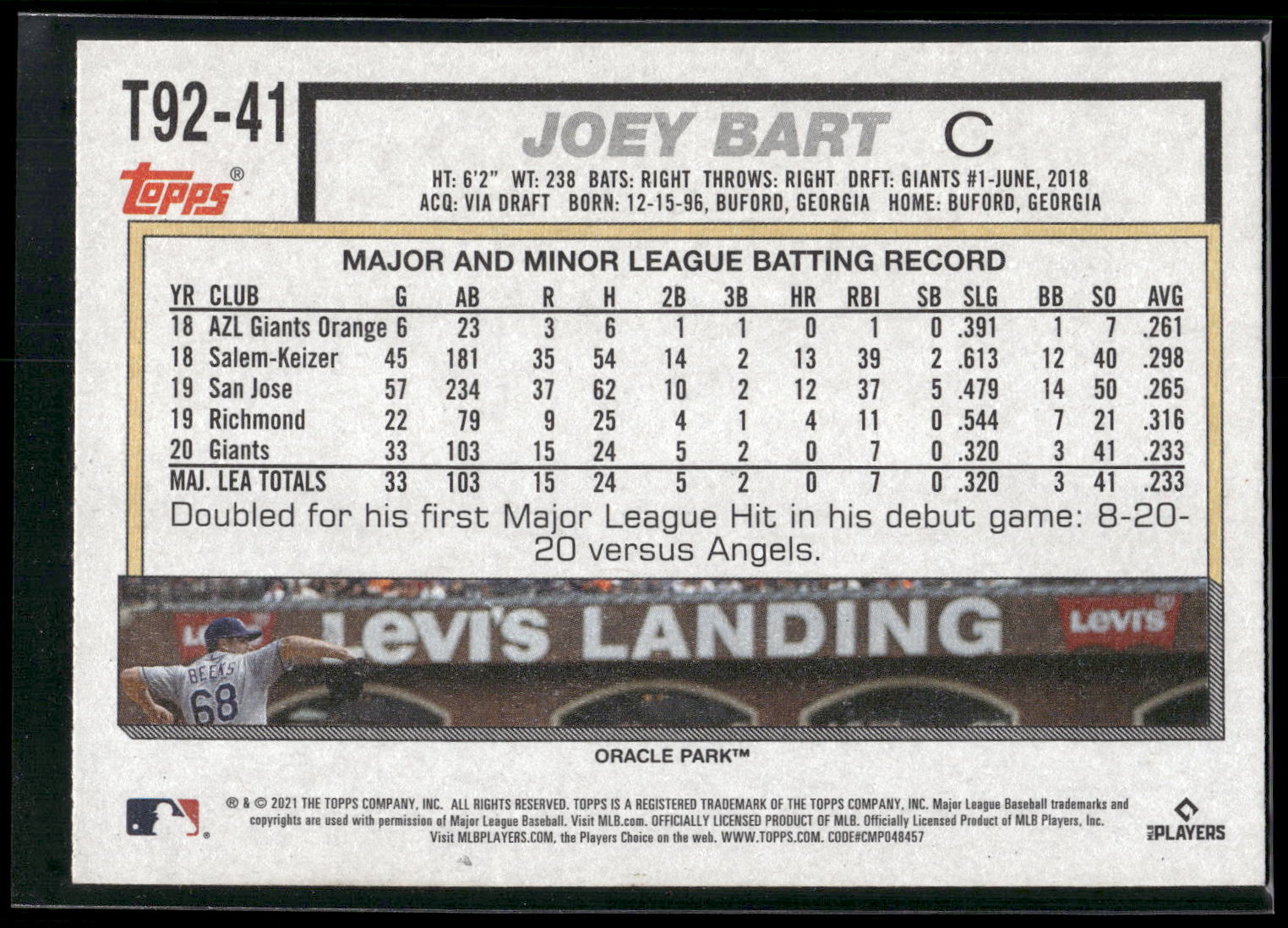 2021 Topps Update #T92-41 Joey Bart 1992 Topps Redux