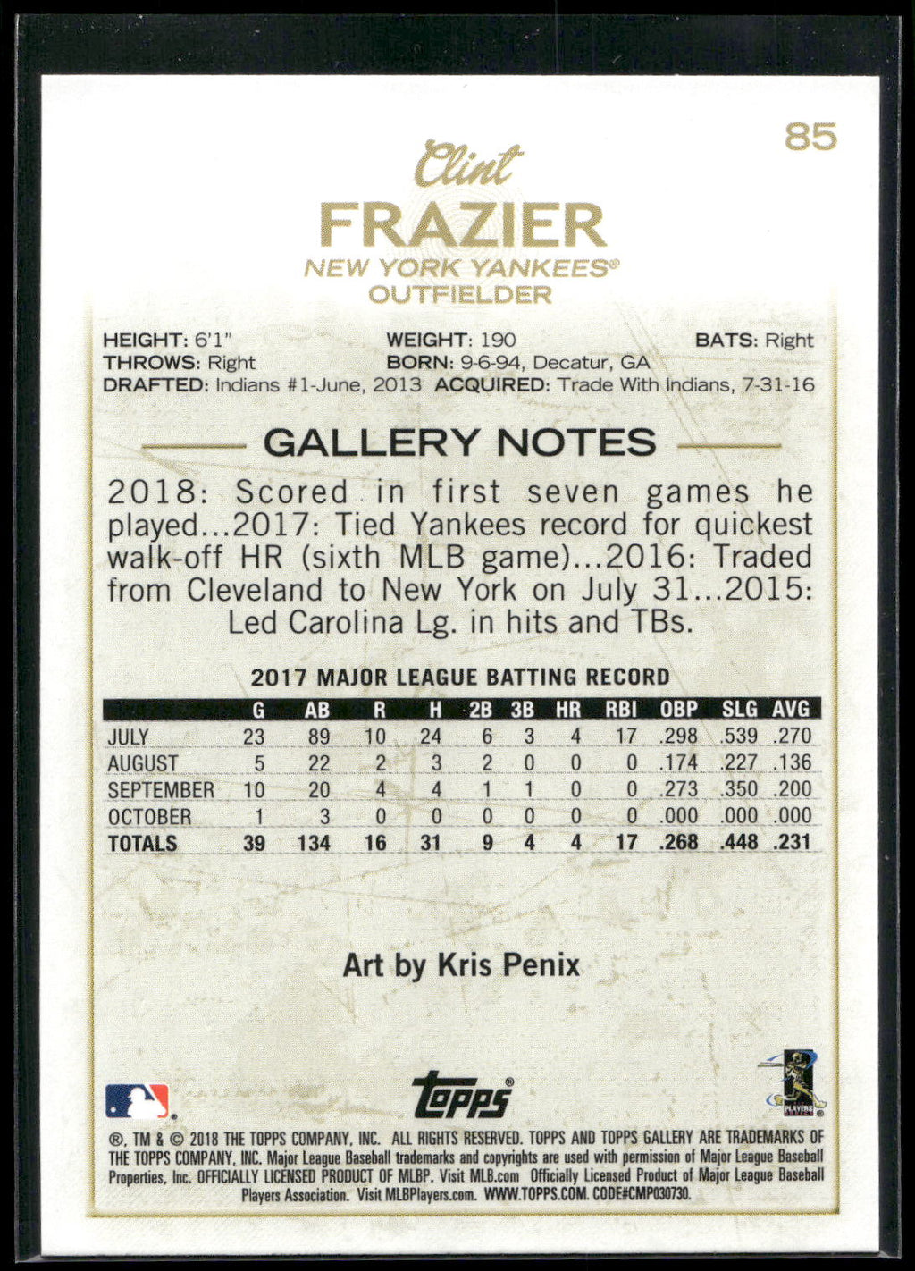 2018 Topps Gallery #85 Clint Frazier