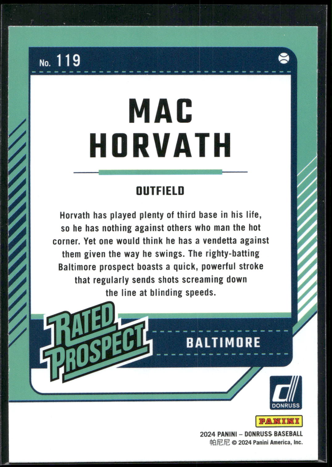 2024 Donruss #119 Mac Horvath Red and Blue