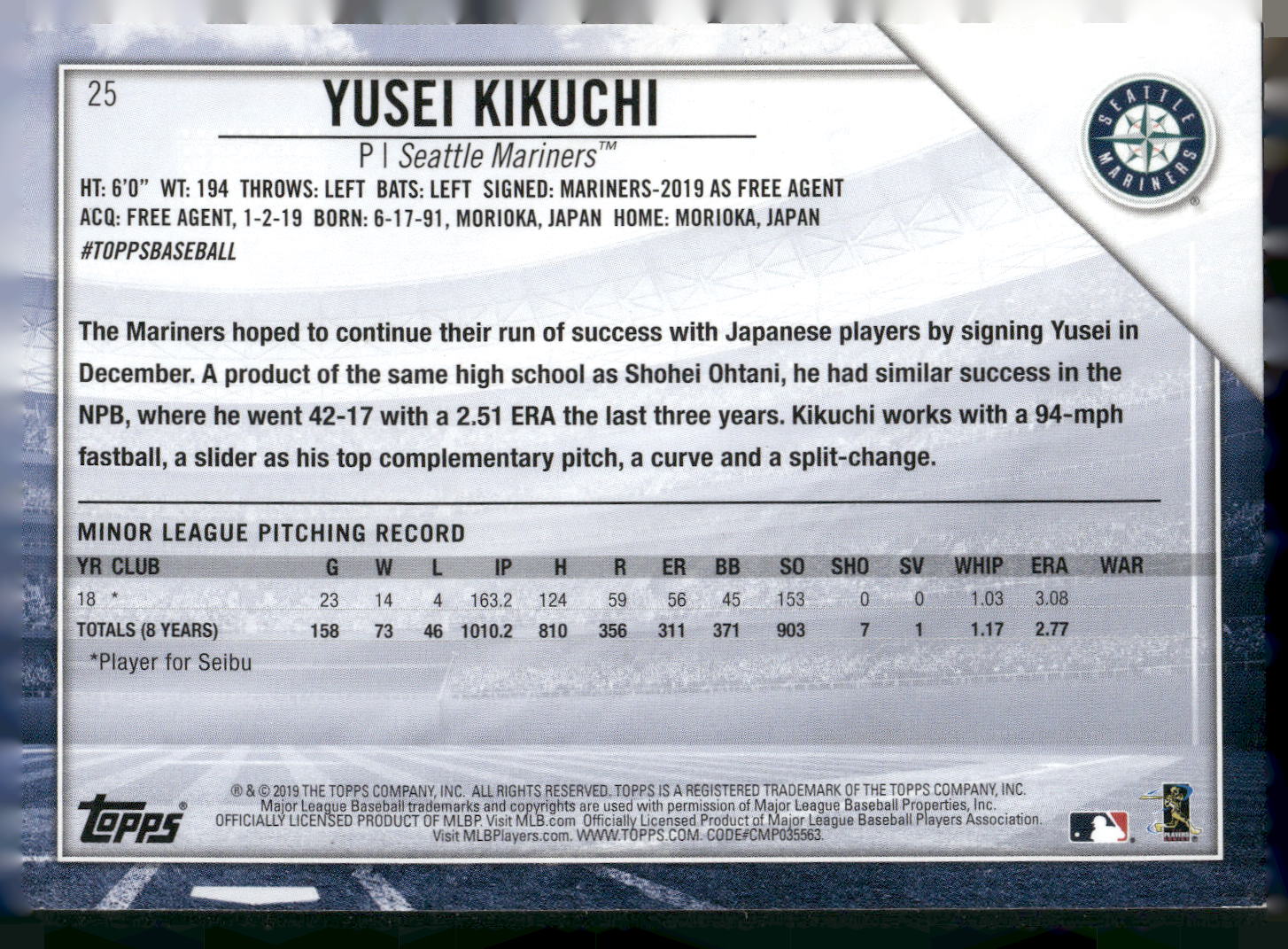 2019 Topps National Baseball Card Day #25 Yusei Kikuchi