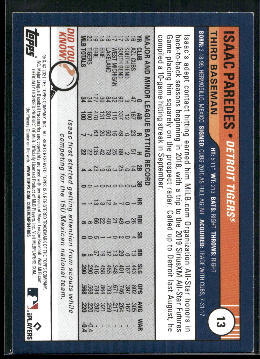 2021 Topps Big League #13 Isaac Paredes