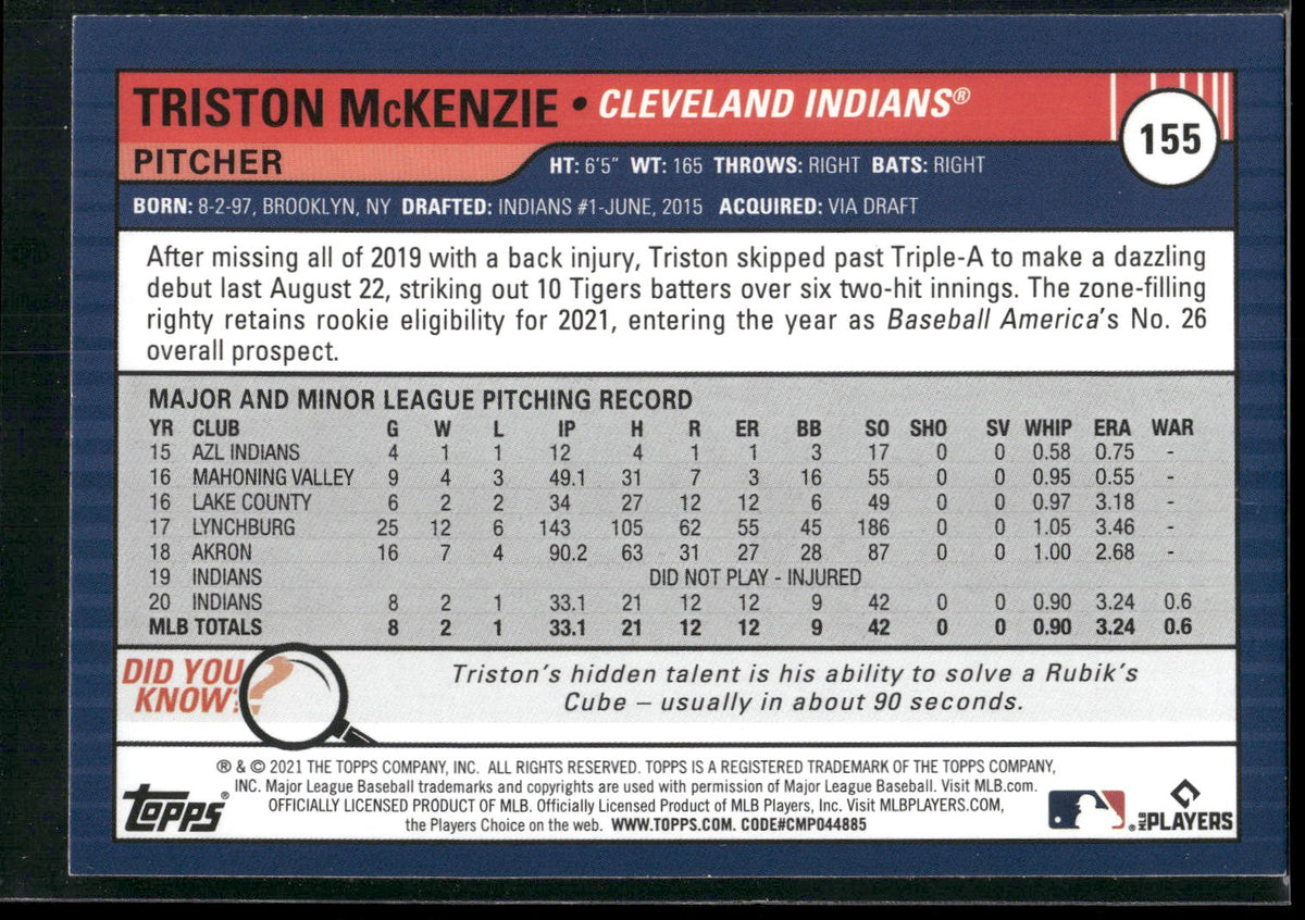 2021 Topps Big League #155 Triston McKenzie Orange