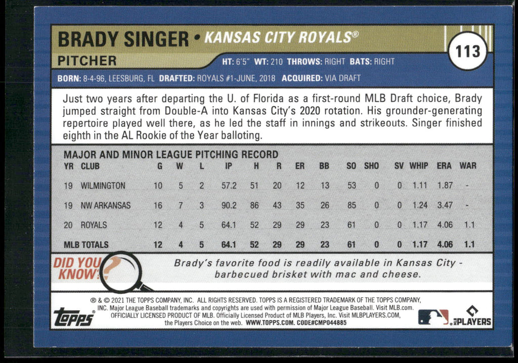 2021 Topps Big League #113 Brady Singer