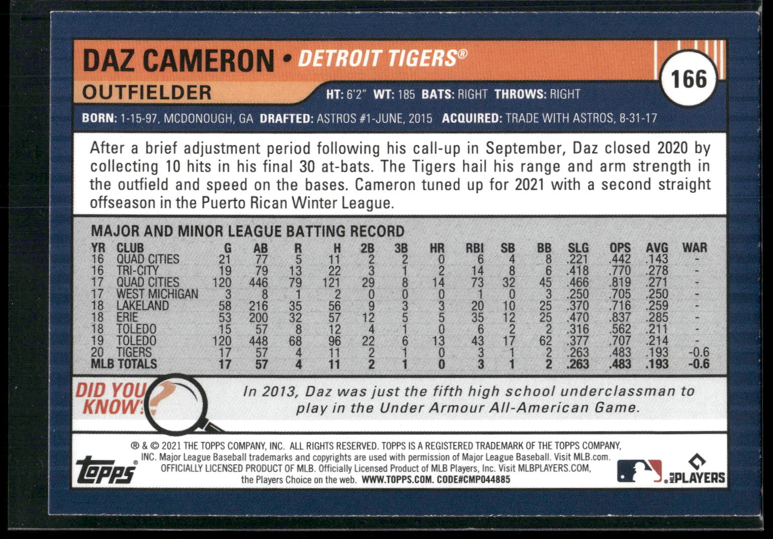 2021 Topps Big League #166 Daz Cameron