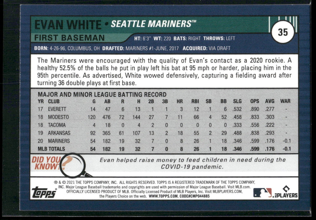2021 Topps Big League #35 Evan White
