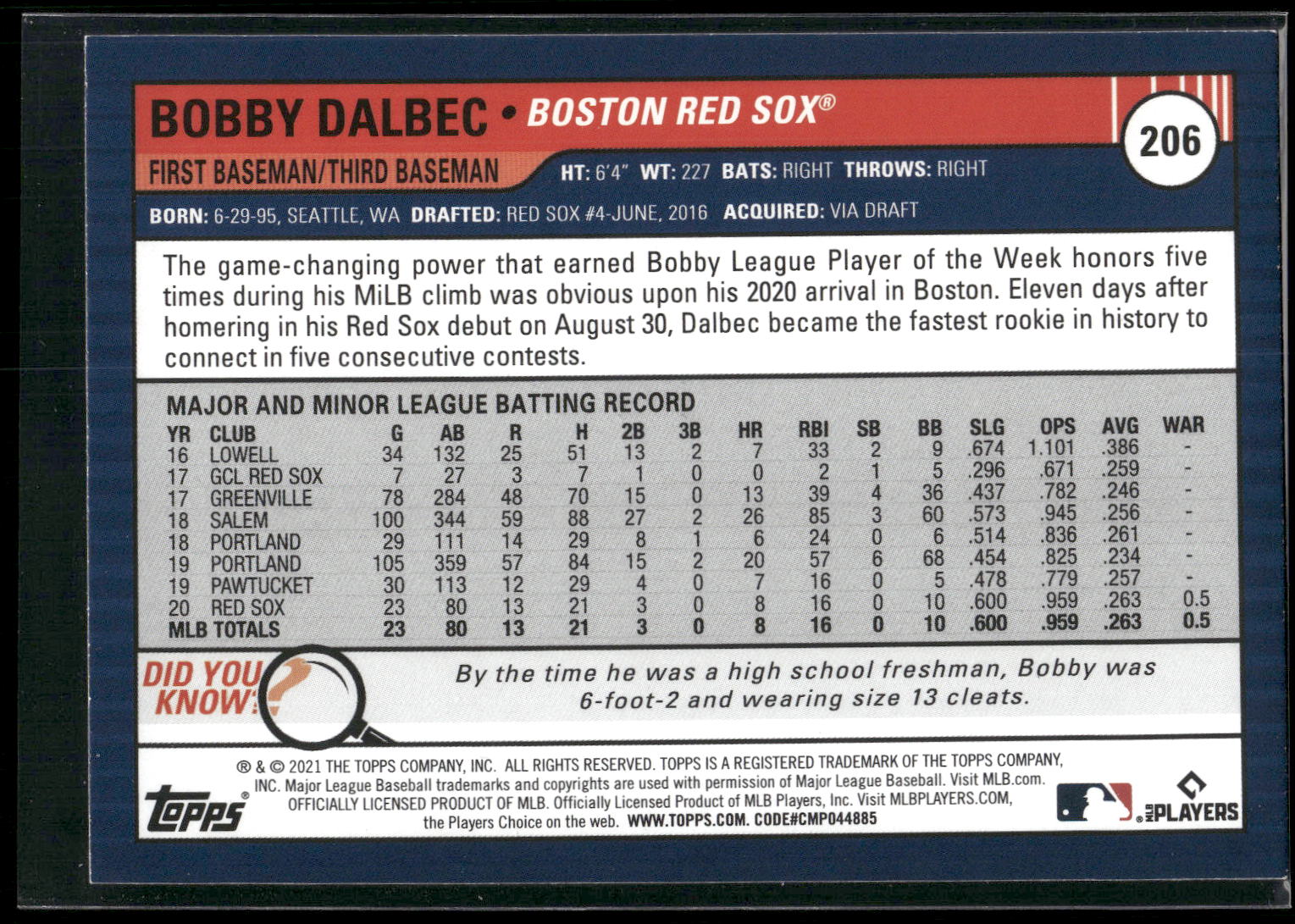 2021 Topps Big League #206 Bobby Dalbec