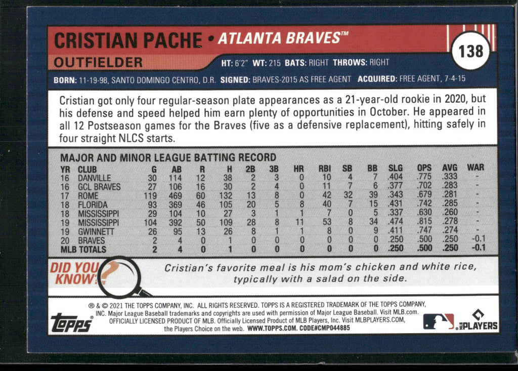 2021 Topps Big League #138 Cristian Pache